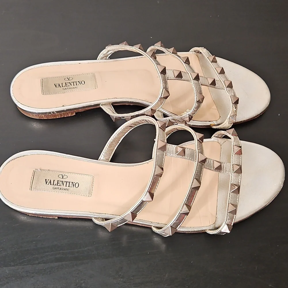 Valentino Garavani Rockstud Slide Sandals, Size 37 1/2 (7.5)